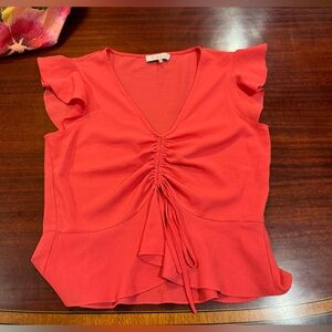 Wayf Coral Ruched V-Neck Blouse